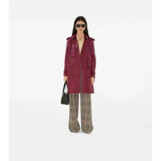 Gabardina Kensington de cuero de largo medio