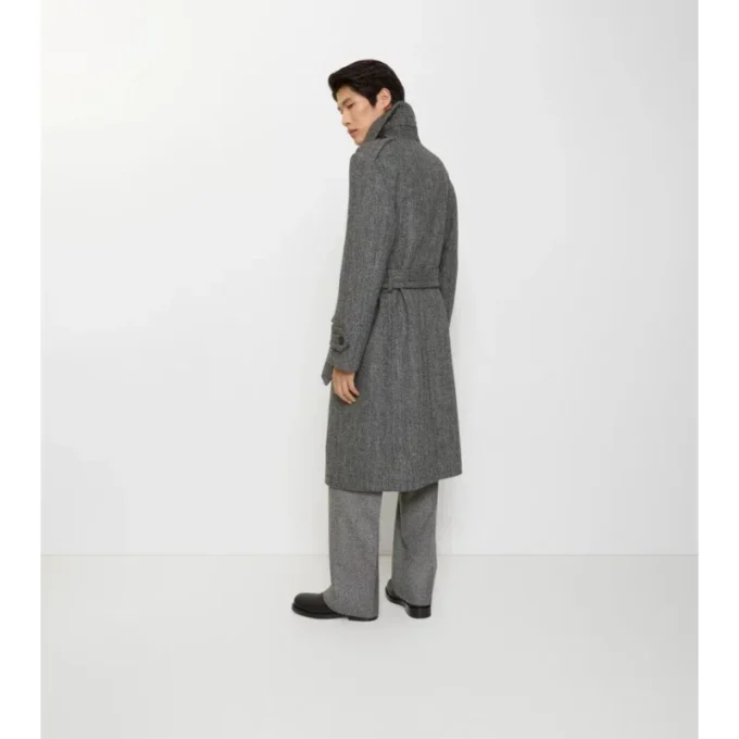 Gabardina larga de lana con diseño en espiga Gabardina larga de lana con diseño en espiga