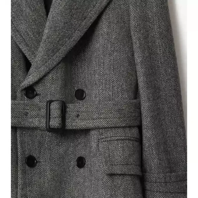 Gabardina larga de lana con diseño en espiga Gabardina larga de lana con diseño en espiga