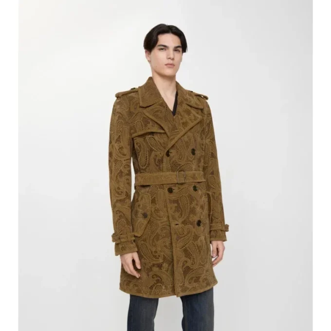 Gabardina Lawshall de ante con estampado de cachemira de largo medio Trench Coat Gabardina Lawshall de ante con estampado de cachemira de largo medio Trench Coat