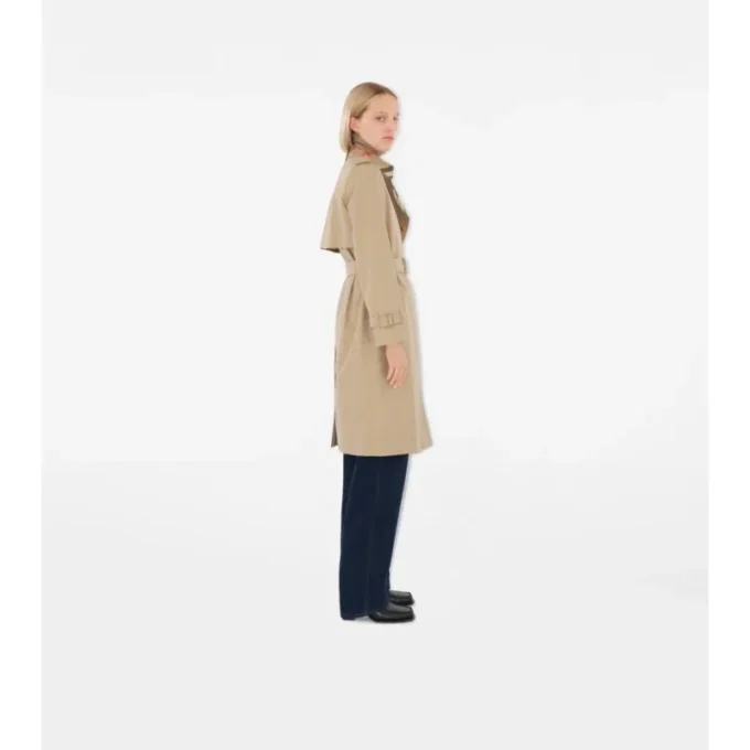 Gabardine larga con cuello a cuadros Trench Coat