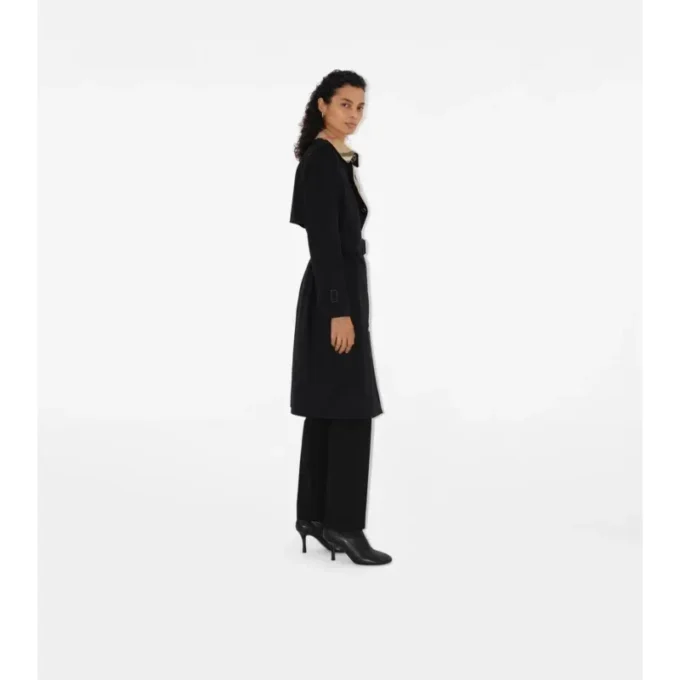 Gabardine larga con cuello a cuadros Trench Coat