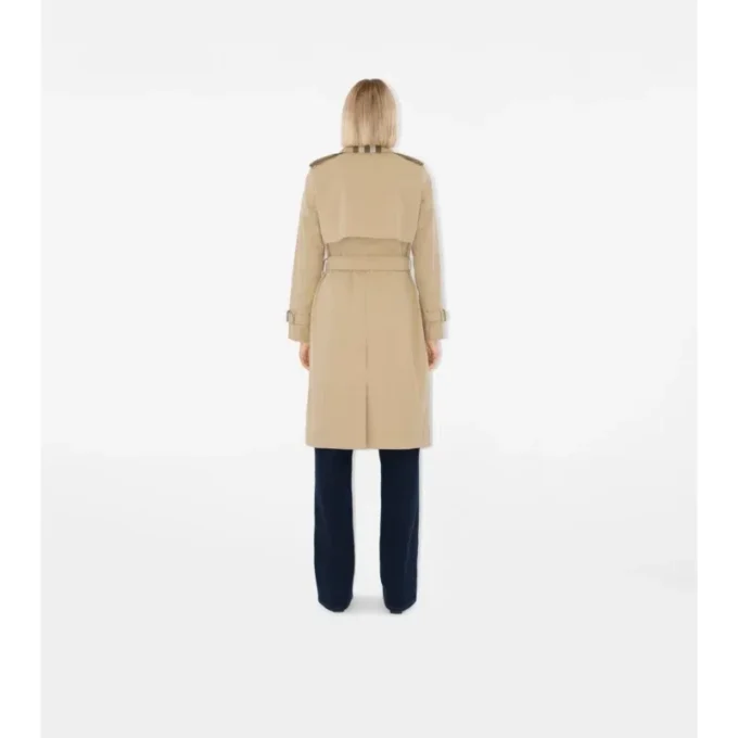 Gabardine larga con cuello a cuadros Trench Coat