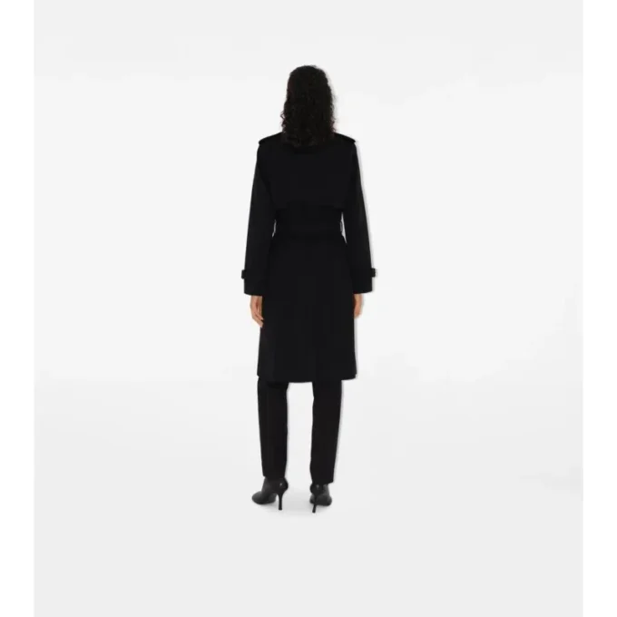 Gabardine larga con cuello a cuadros Trench Coat
