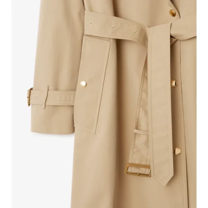 Gabardine larga con cuello a cuadros Trench Coat