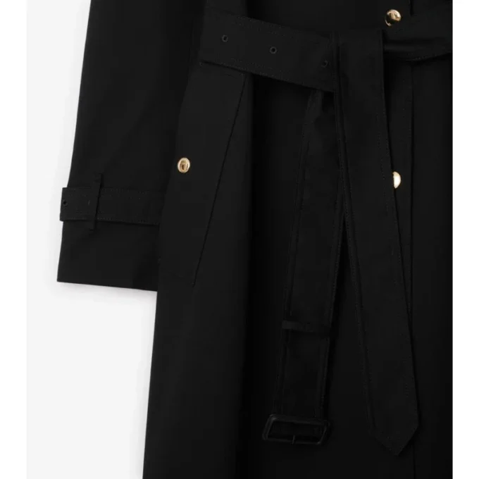 Gabardine larga con cuello a cuadros Trench Coat