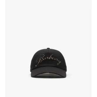 Gorra de béisbol de Gabardine con logotipo cursivo y estampado de cuadros