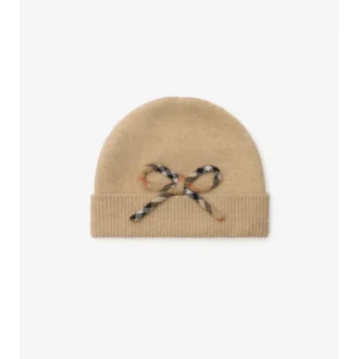 Gorro de lana y cachemira con lazo a cuadros