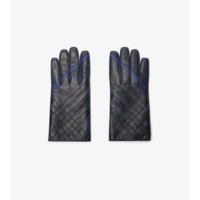 Guantes de cuero con diseño de cuadros en intarsia Guantes de cuero con diseño de cuadros en intarsia