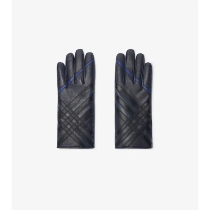 Guantes de cuero con diseño de cuadros en intarsia