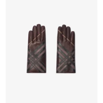 Guantes de cuero con diseño de cuadros en intarsia