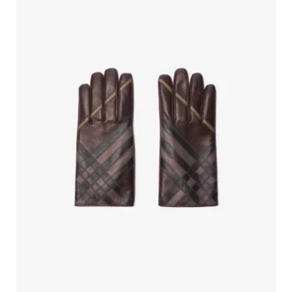 Guantes de cuero con diseño de cuadros en intarsia