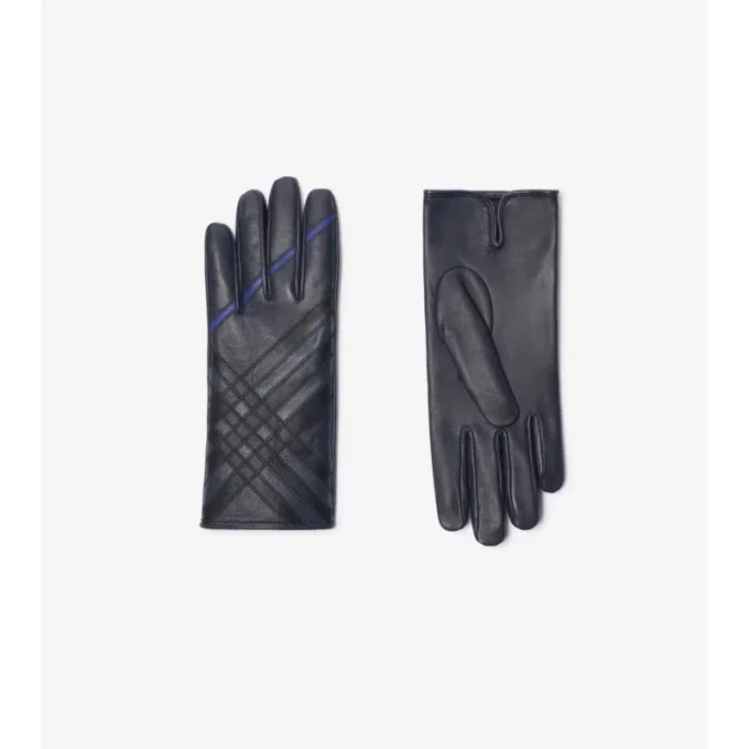Guantes de cuero con diseño de cuadros en intarsia