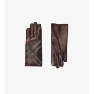 Guantes de cuero con diseño de cuadros en intarsia