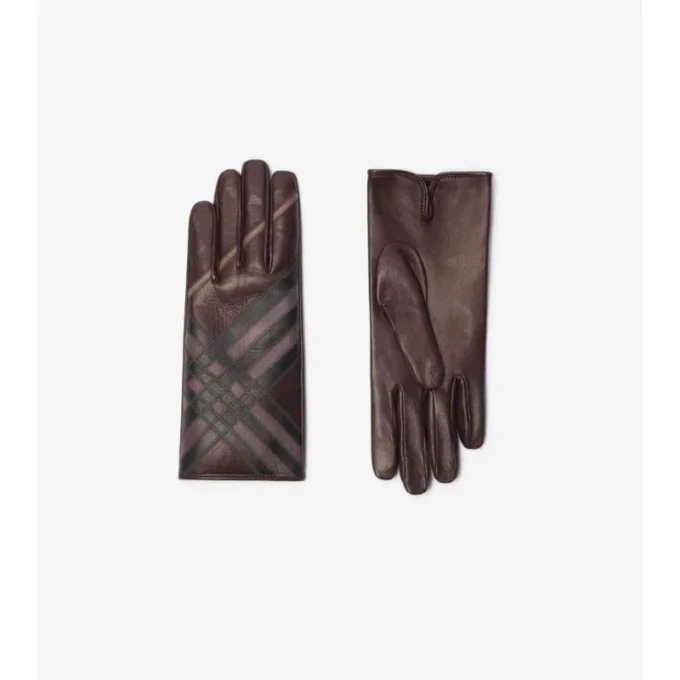 Guantes de cuero con diseño de cuadros en intarsia