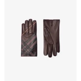Guantes de cuero con diseño de cuadros en intarsia