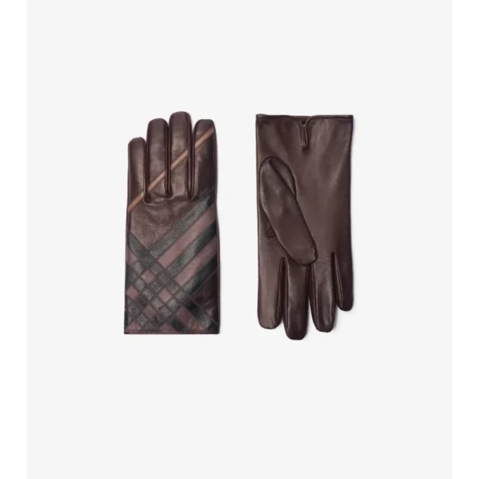 Guantes de cuero con diseño de cuadros en intarsia
