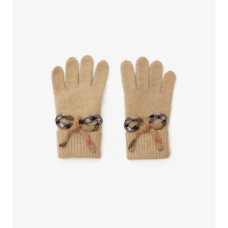 Guantes de lana y cachemira con lazo y estampado de cuadros
