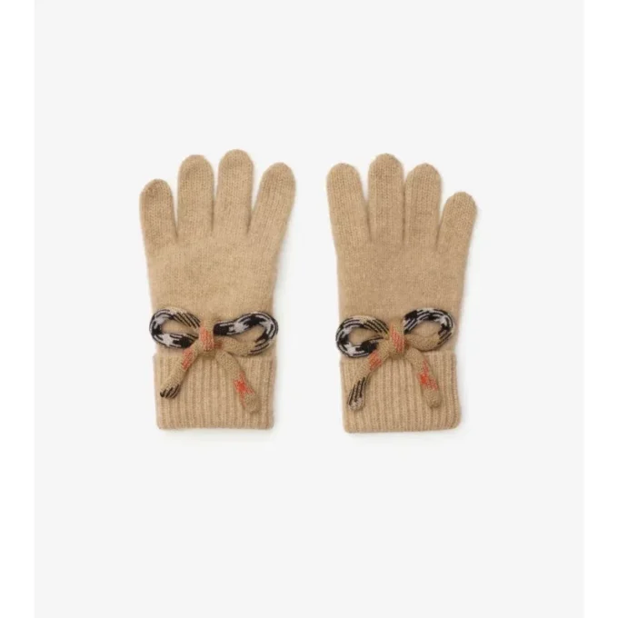 Guantes de lana y cachemira con lazo y estampado de cuadros Guantes de lana y cachemira con lazo y estampado de cuadros