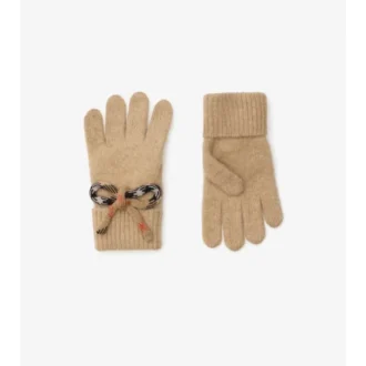 Guantes de lana y cachemira con lazo y estampado de cuadros