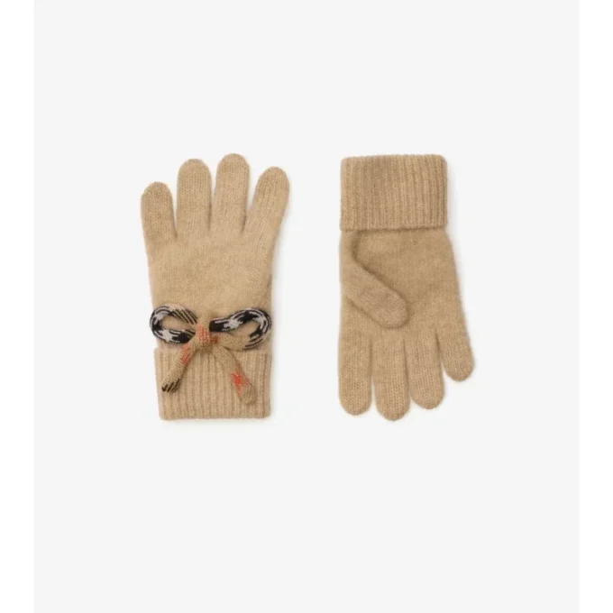 Guantes de lana y cachemira con lazo y estampado de cuadros Guantes de lana y cachemira con lazo y estampado de cuadros