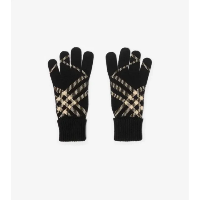 Guantes de mezcla de cachemira con estampado de cuadros Guantes de mezcla de cachemira con estampado de cuadros