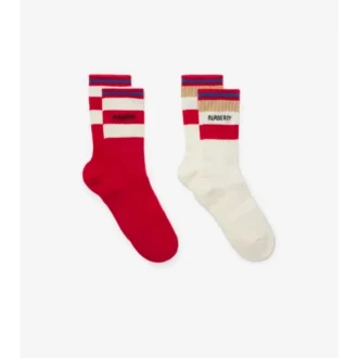 Juego de dos pares de calcetines de mezcla de algodón con rayas y logotipo