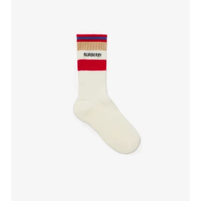Juego de dos pares de calcetines de mezcla de algodón con rayas y logotipo Juego de dos pares de calcetines de mezcla de algodón con rayas y logotipo