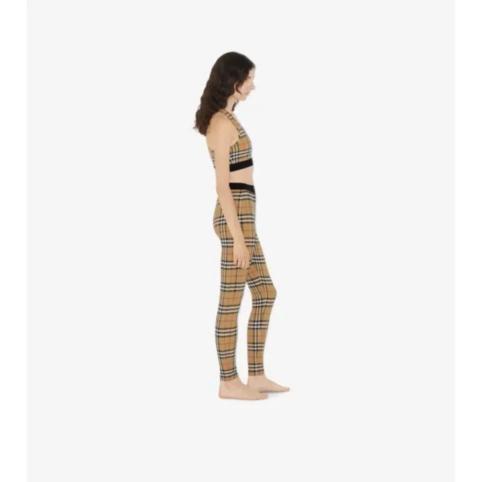 Leggings de jersey elástico con estampado de cuadros Leggings de jersey elástico con estampado de cuadros