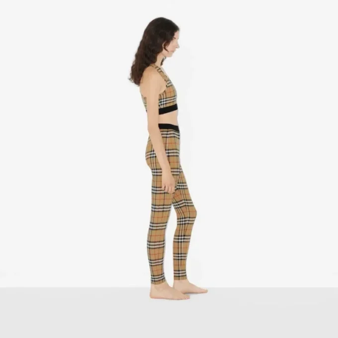 Leggings de jersey elástico con estampado de cuadros Leggings de jersey elástico con estampado de cuadros