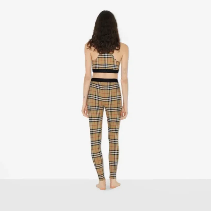 Leggings de jersey elástico con estampado de cuadros Leggings de jersey elástico con estampado de cuadros
