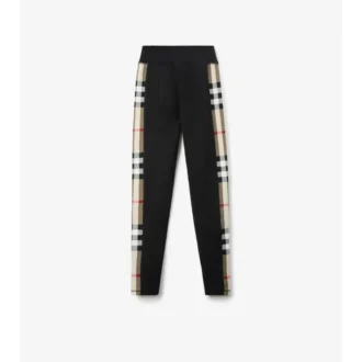 Leggings de jersey elástico con ribetes de cuadros Leggings de jersey elástico con ribetes de cuadros