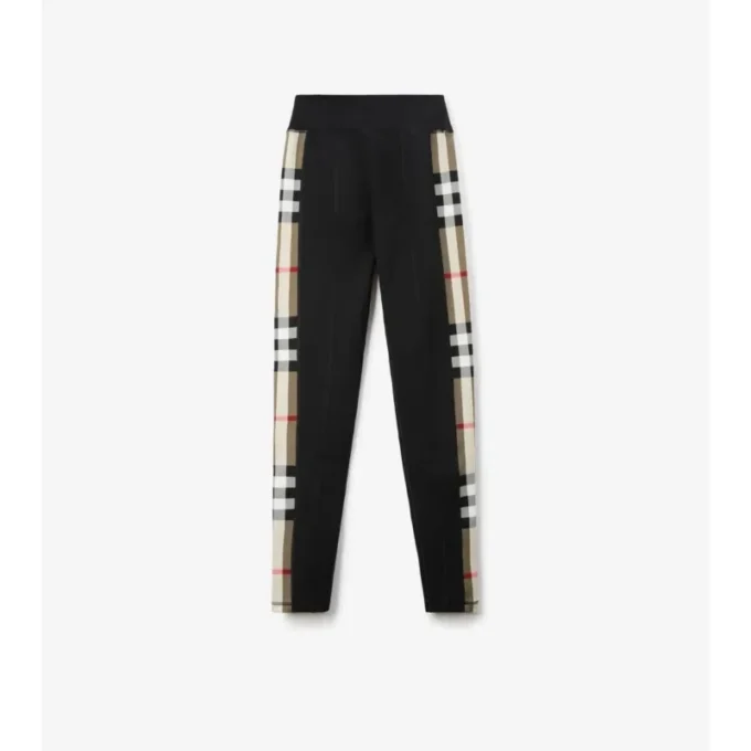 Leggings de jersey elástico con ribetes de cuadros Leggings de jersey elástico con ribetes de cuadros