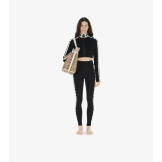 Leggings de jersey elástico con ribetes de cuadros Leggings de jersey elástico con ribetes de cuadros