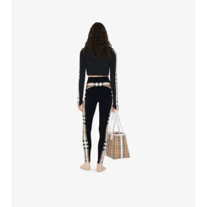 Leggings de jersey elástico con ribetes de cuadros Leggings de jersey elástico con ribetes de cuadros