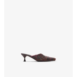 Mules de cuero tejido con estampado de cuadros