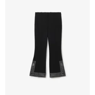 Pantalones acampanados cortos de lana y seda bordados