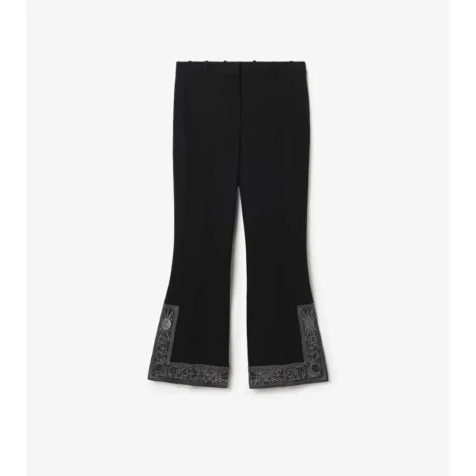 Pantalones acampanados cortos de lana y seda bordados Pantalones acampanados cortos de lana y seda bordados