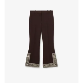 Pantalones acampanados cortos de lana y seda bordados