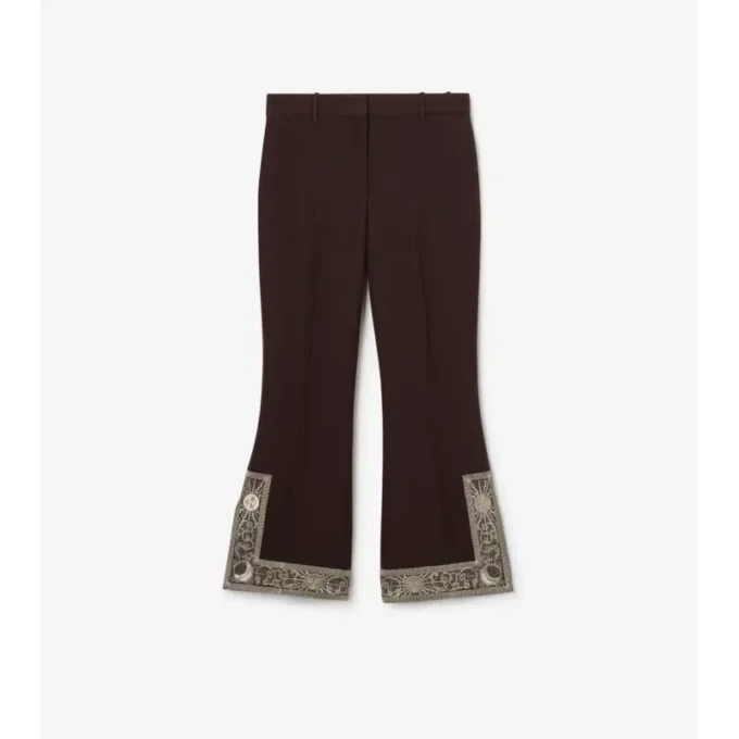 Pantalones acampanados cortos de lana y seda bordados Pantalones acampanados cortos de lana y seda bordados
