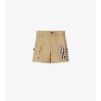 Pantalones cortos cargo de algodón con ribete a cuadros