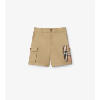 Pantalones cortos cargo de algodón con ribete a cuadros