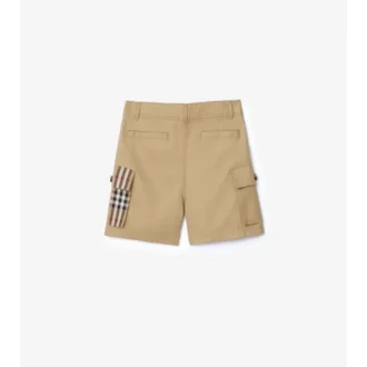Pantalones cortos cargo de algodón con ribete a cuadros