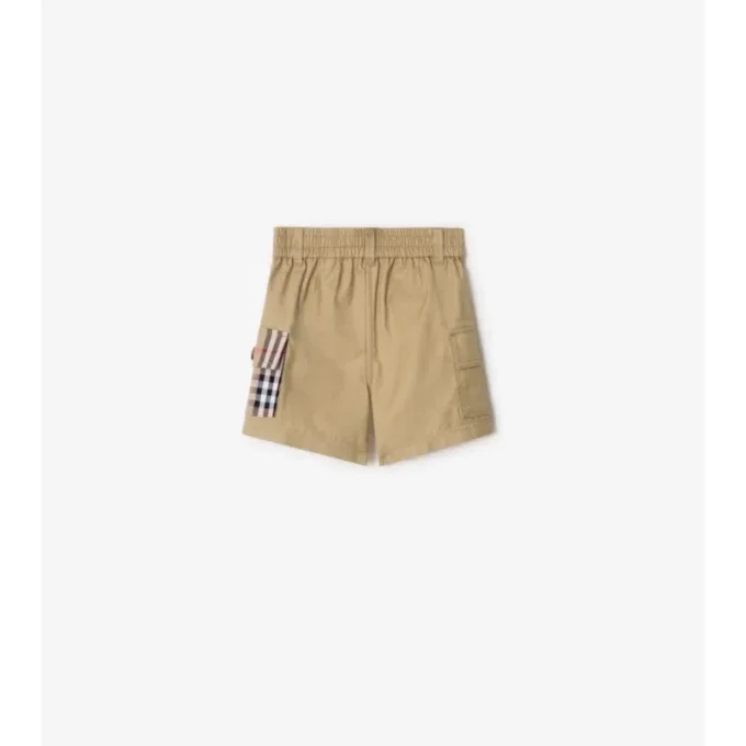 Pantalones cortos cargo de algodón con ribete a cuadros Pantalones cortos cargo de algodón con ribete a cuadros