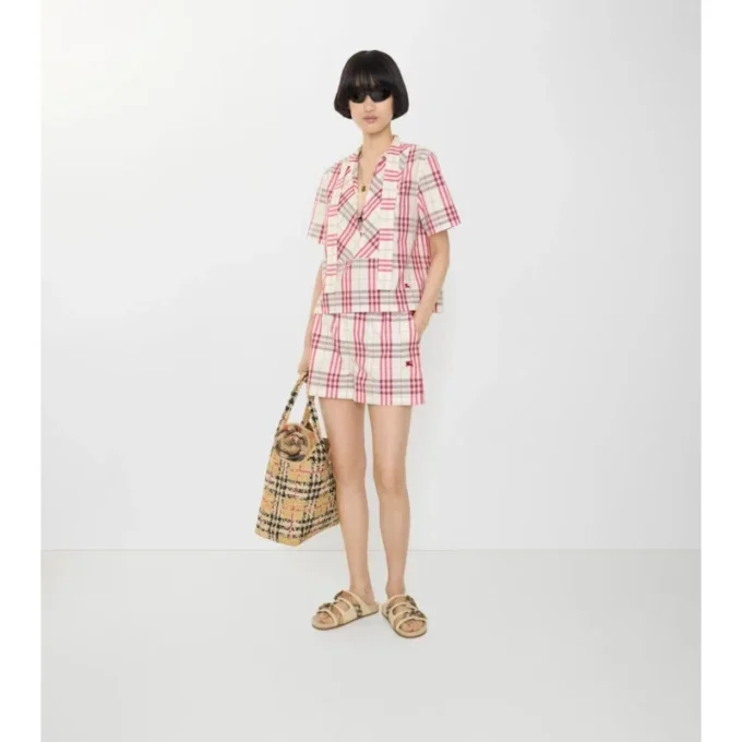 Pantalones cortos de algodón con estampado de cuadros Pantalones cortos de algodón con estampado de cuadros