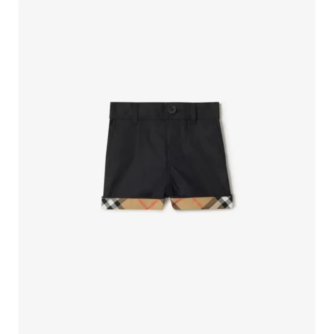 Pantalones cortos de algodón con vuelta a cuadros Pantalones cortos de algodón con vuelta a cuadros