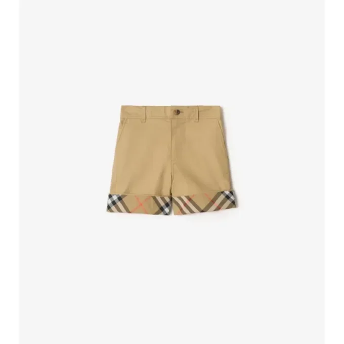 Pantalones cortos de algodón con vuelta a cuadros Pantalones cortos de algodón con vuelta a cuadros