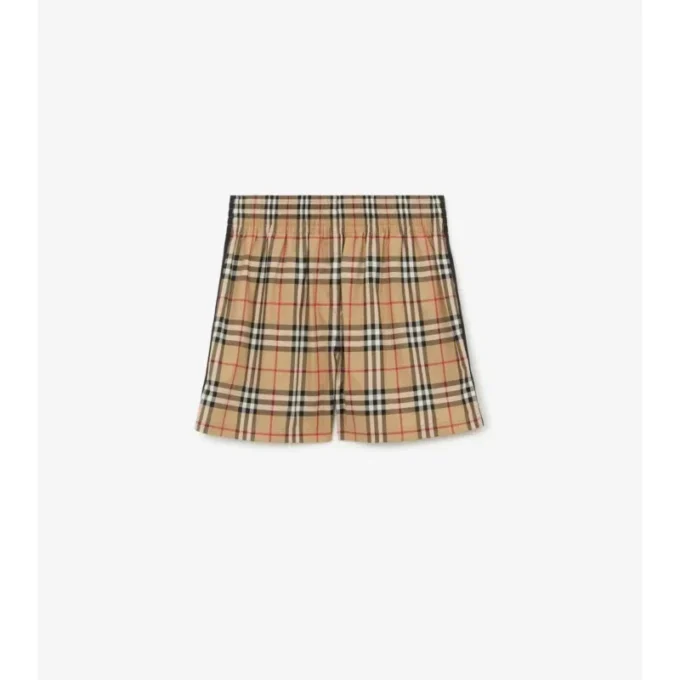 Pantalones cortos de algodón elástico a cuadros Pantalones cortos de algodón elástico a cuadros
