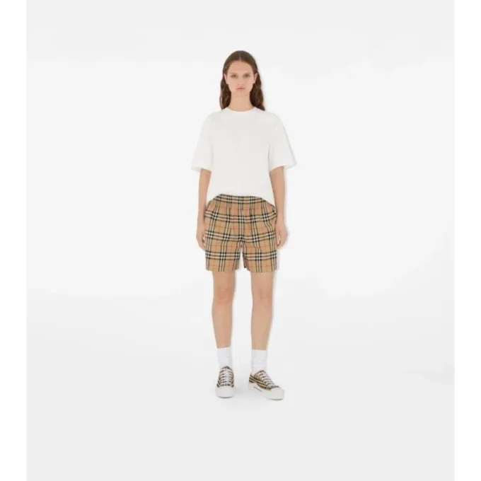Pantalones cortos de algodón con estampado de cuadros Pantalones cortos de algodón con estampado de cuadros