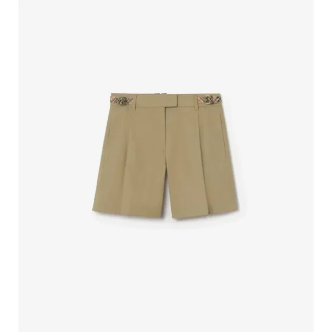 Pantalones cortos de popelín de algodón con ribete de cuadros Pantalones cortos de popelín de algodón con ribete de cuadros